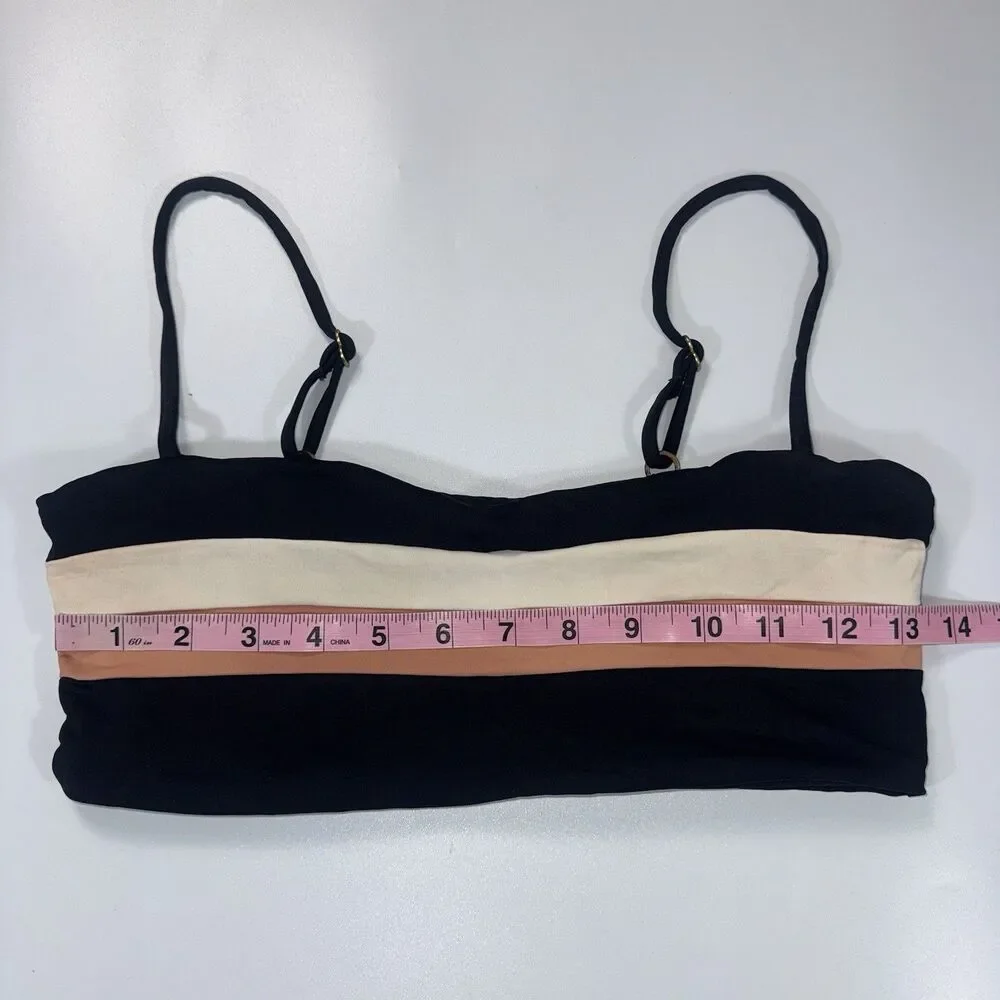 L*Space Rebel Stripe Top Portia Stripe High Waist Bikini Bottom Medium Black USA